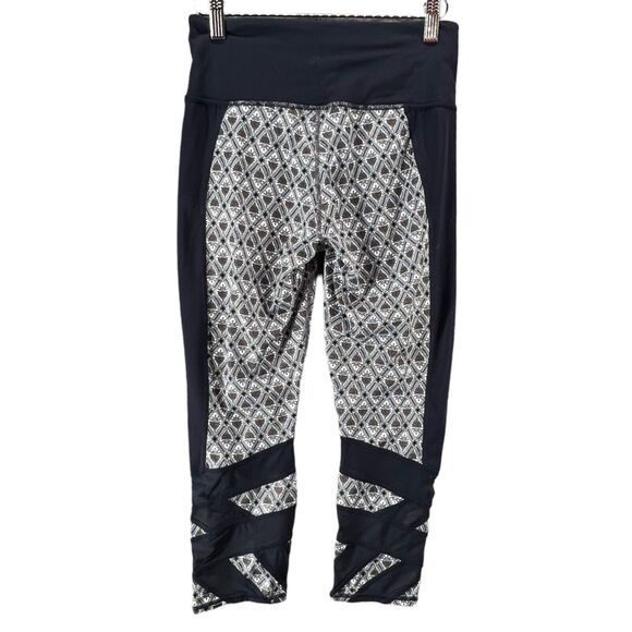 Athleta Leggings Womens S Blue Mosaic Mantra Mesh Capri Activewear Stretch Yoga - Picture 5 of 14